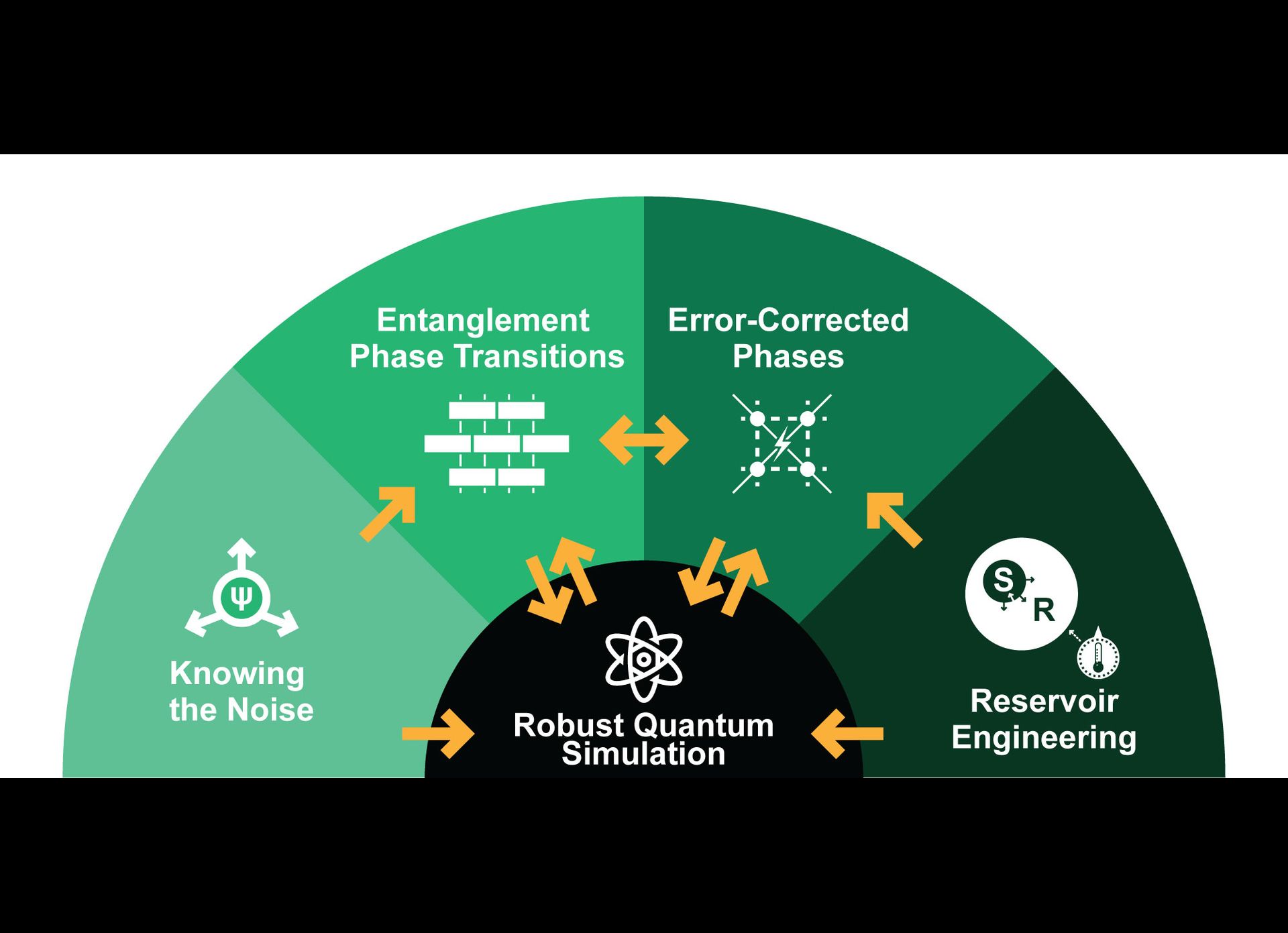 graphic showing the relationship between different research areas related to quantum simulations facing the environment